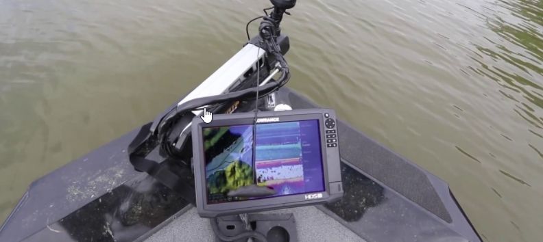 Image of a fish finder attached to a boat