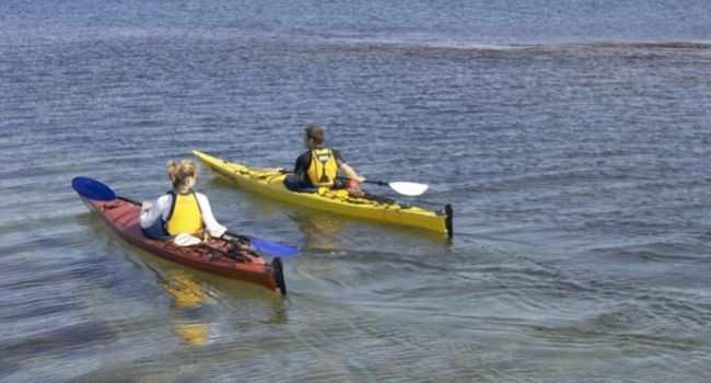 Image of a two persons in sea Kayaks